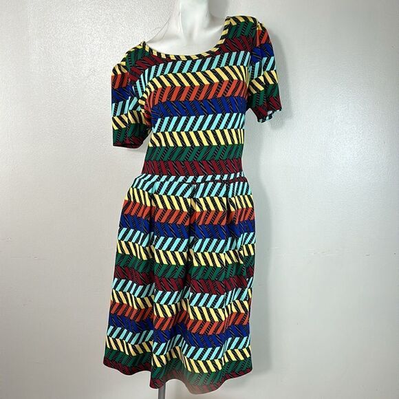LuLaRoe Amelia Dress Fit & Flare plus size 3XL Midi Dress Multicolour Chevron 3X - Picture 1 of 8
